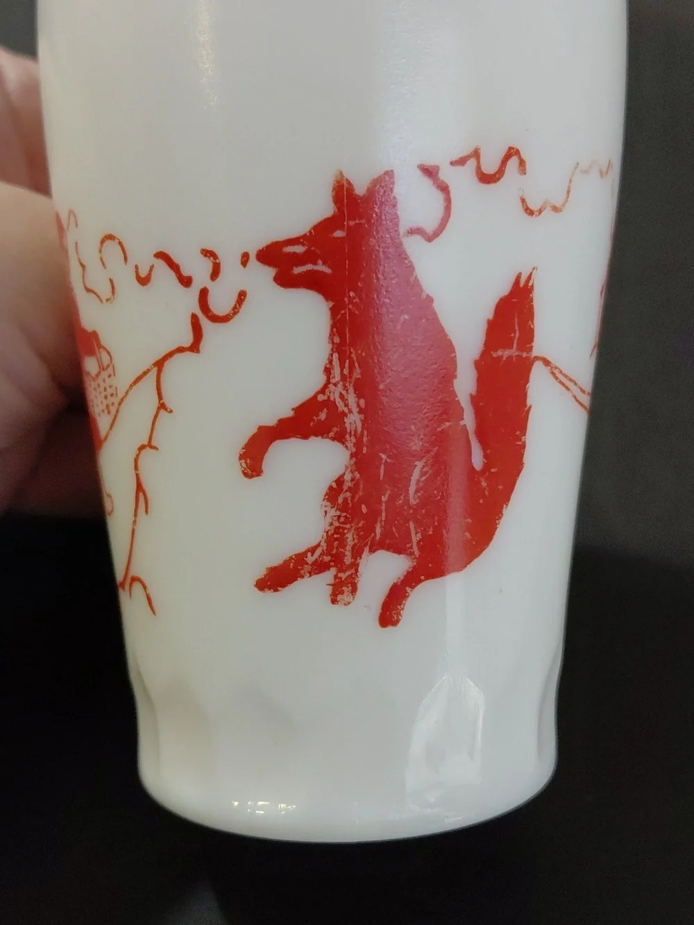 Vintage Hazel-Atlas Little Red Riding Hood White with Red Accents Milk Glass Mug